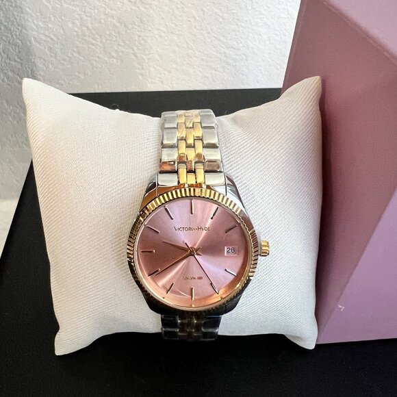 Victoria Hyde Stainless Steel Two Tone Gold Watch (Pink Face) - Picture 3 of 6